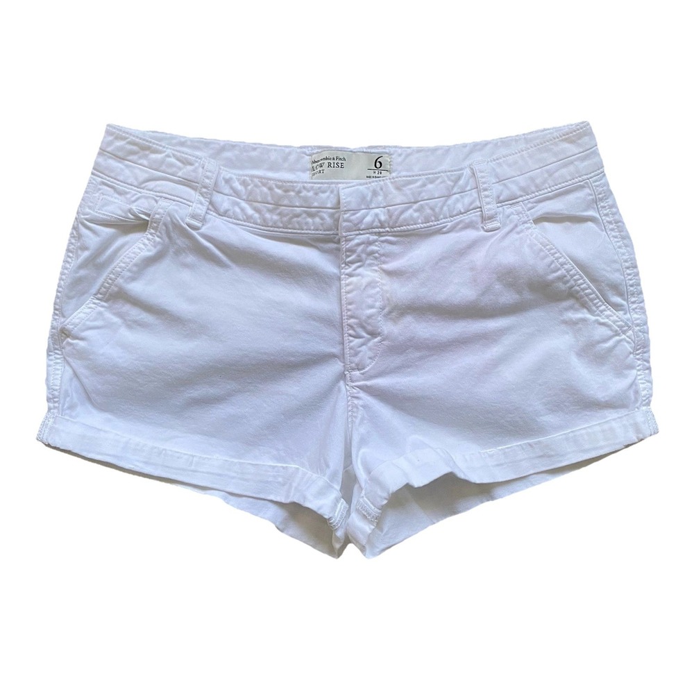 Abercrombie & Fitch  Low Rise Cuffed Chino Shorts Women Size 6 White Stretch